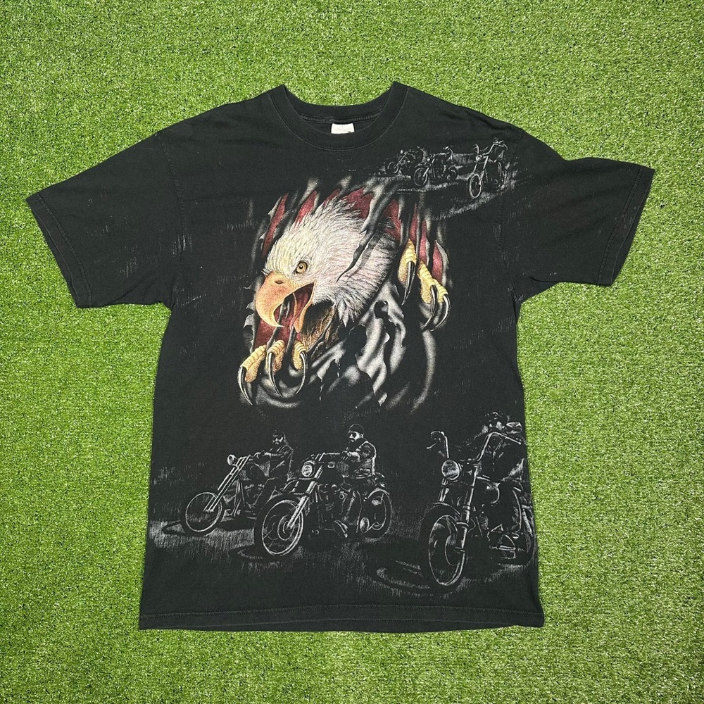 Vintage 90s Bald Eagle Break-Through Biker AOP Promo Men's‎ XL